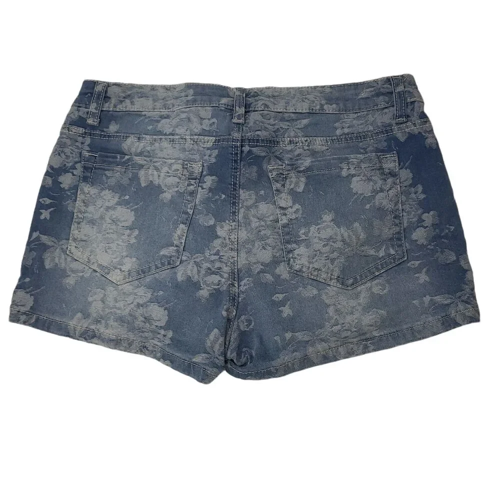 Y2K Candies Women's Size 9‎ Floral Print Denim Blue Jean Shorts Booty Shorts